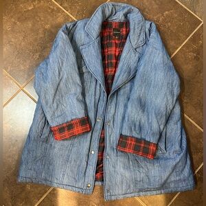 Lane Bryant Lined Denim Jacket with Red Plaid Inside. NWOT. Size 22.